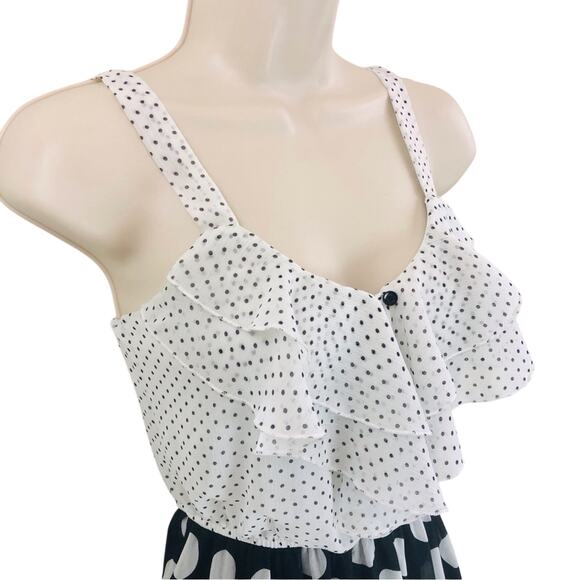 Maurices Fit & Flare Blue White Polka Dot Sundress Layered Handkerchief Hem - Picture 14 of 16